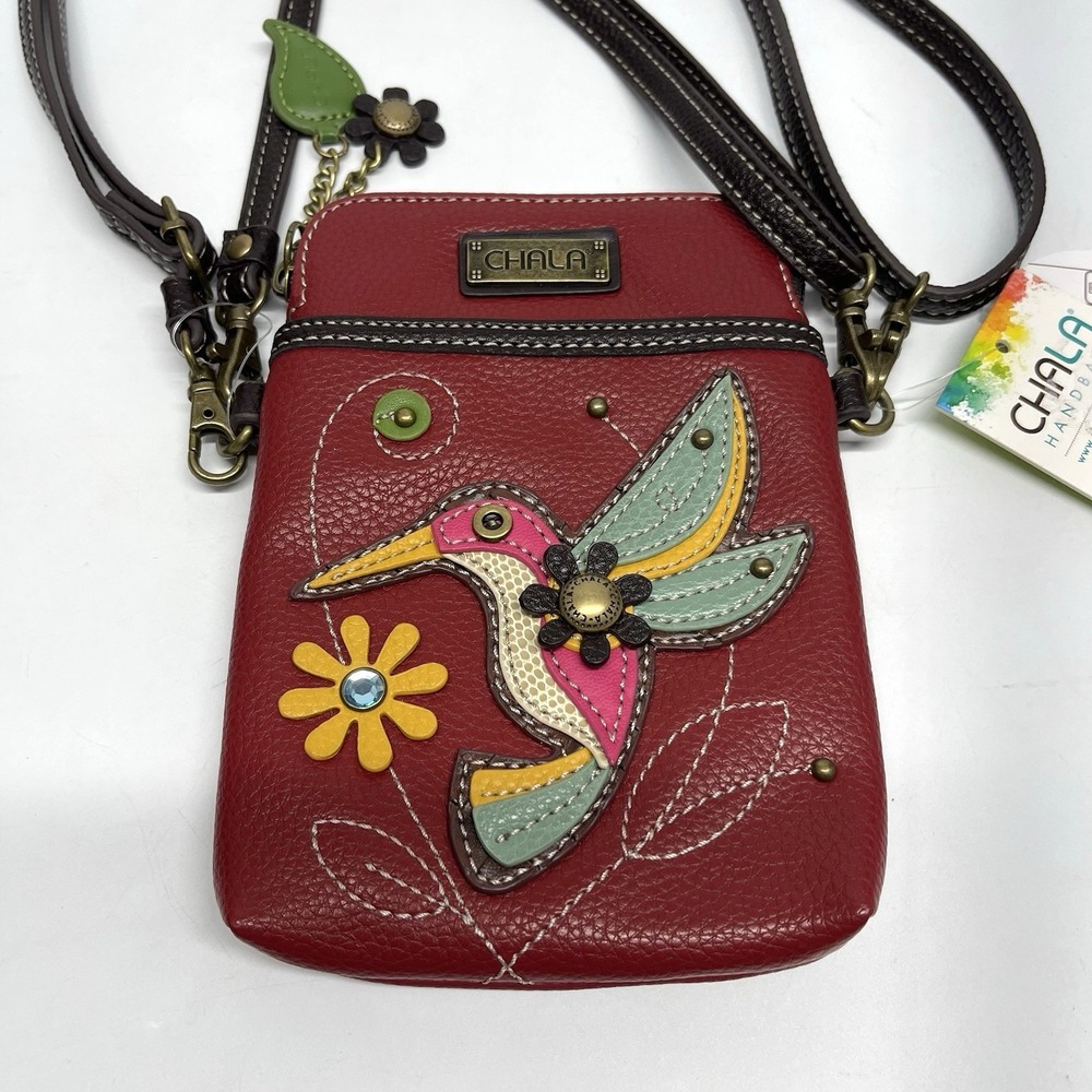 Chala Handbags Cellphone Crossbody Hummingbird Convertible Double Strap Vegan